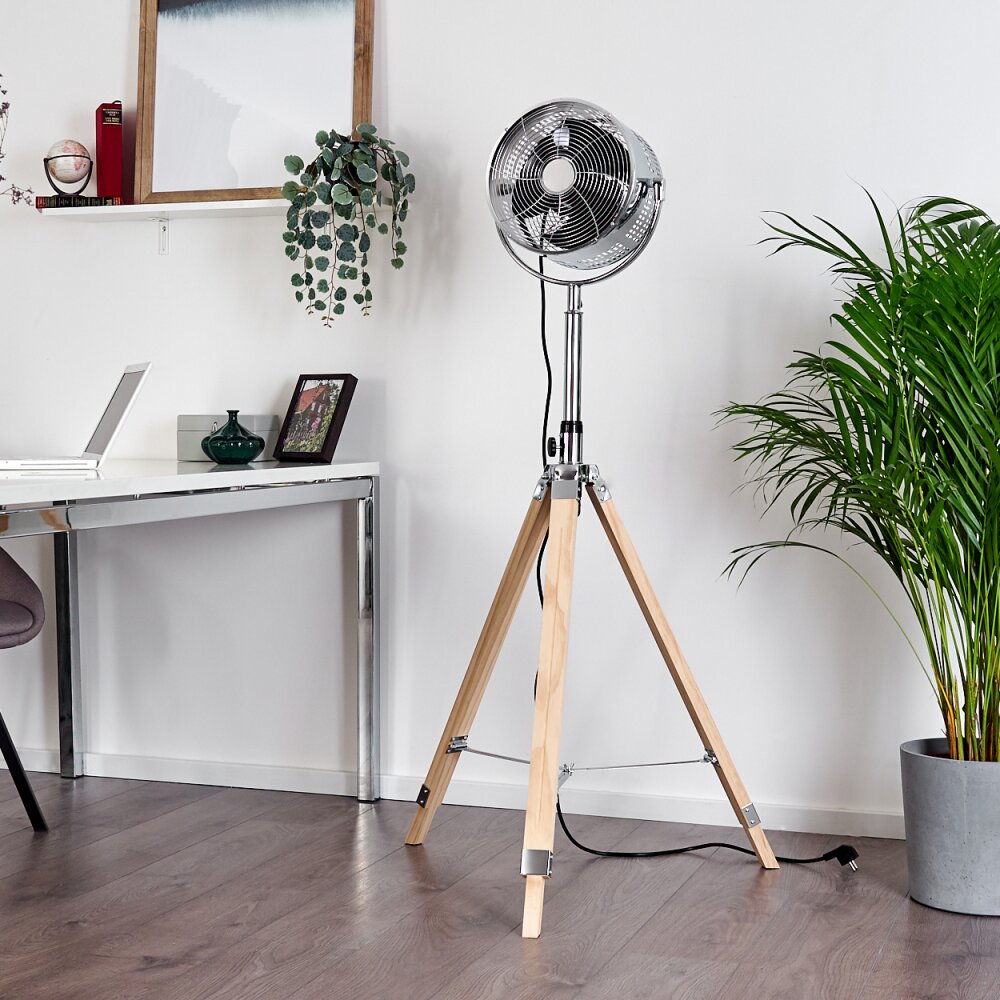 Magaluf Standventilator Chrom, Holz hell