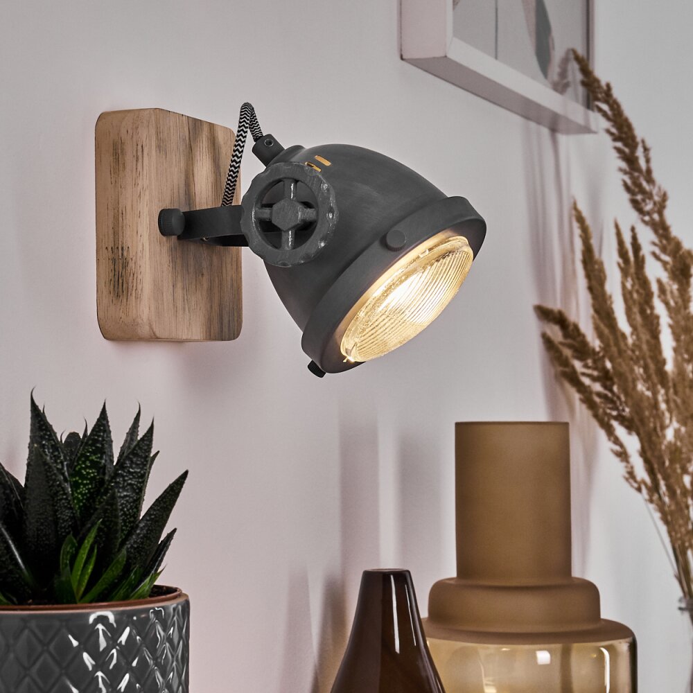 Herford Wandleuchte Grau, Holz hell, 1-flammig main product photo