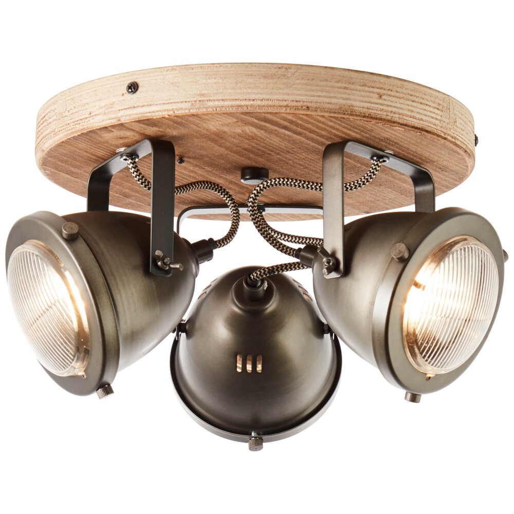 Brilliant CARMEN Deckenleuchte Edelstahl, Holz dunkel, 3-flammig main product photo