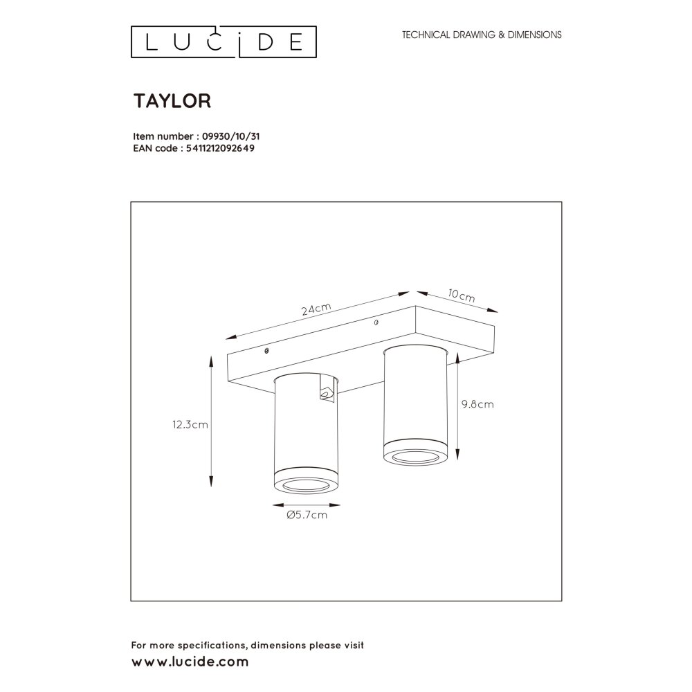 Lucide TAYLOR Deckenstrahler LED Weiß, 2-flammig