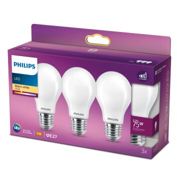 Philips LED E27 75 Watt 2700 Kelvin 1055 Lumen 3er Set