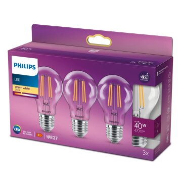 Philips LED E27 3er Set 4,3 Watt 2700 Kelvin 470 Lumen
