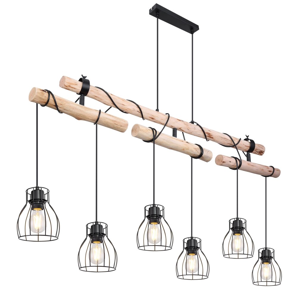 Globo MINA Hängeleuchte Holz hell, Schwarz, 6-flammig main product photo
