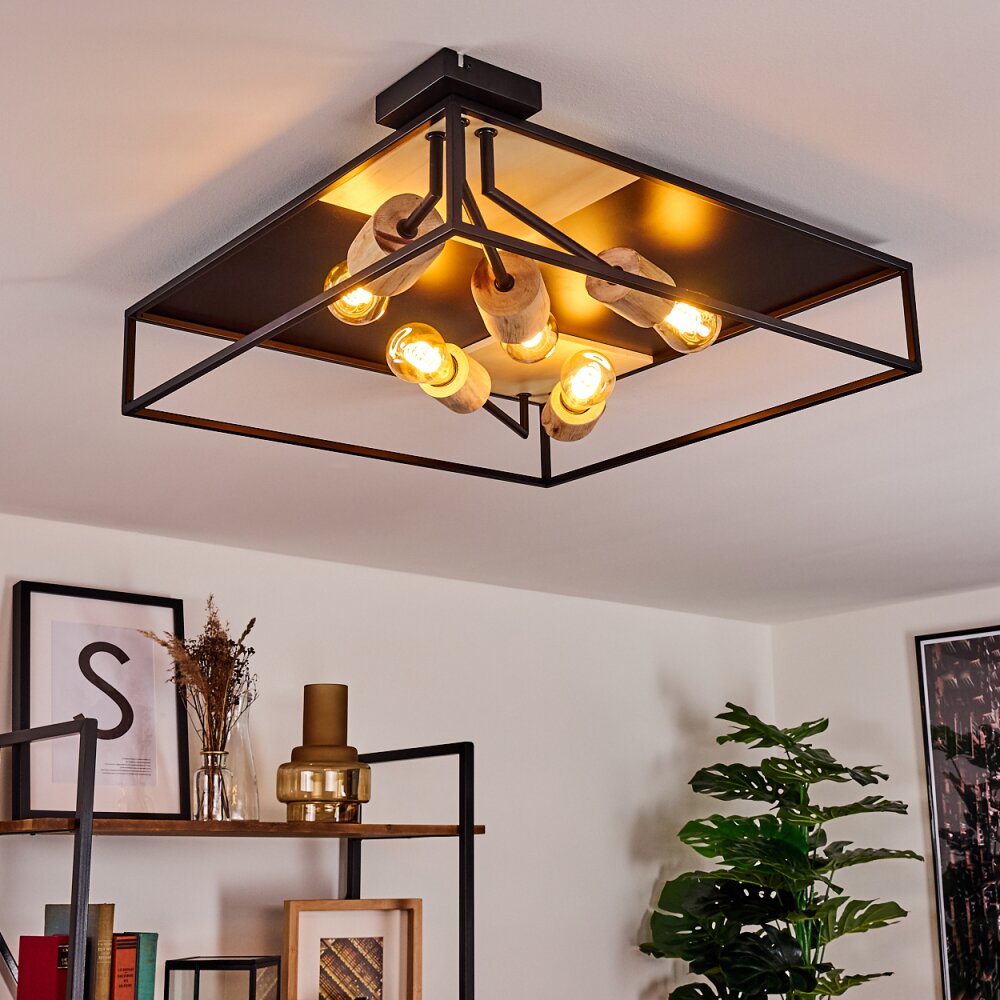 Salla Deckenleuchte Holz hell, Schwarz, 5-flammig main product photo
