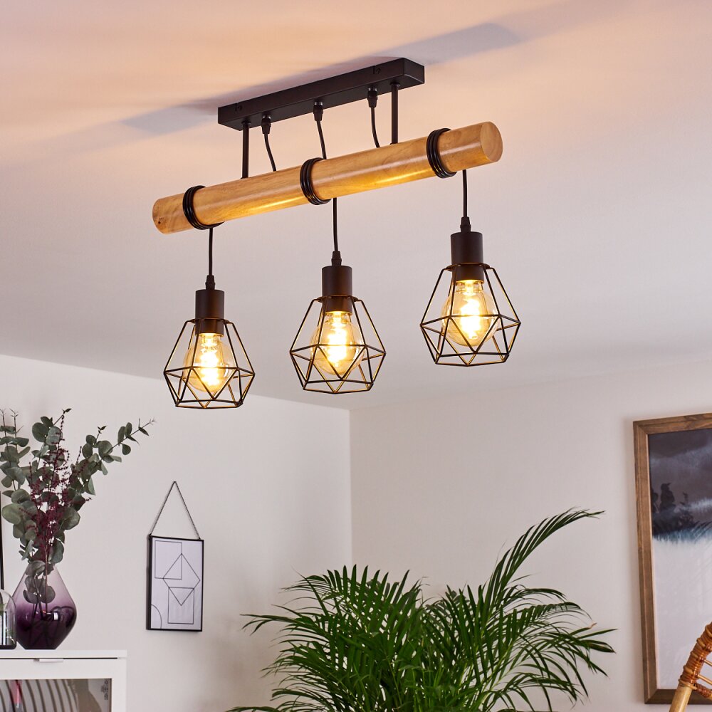 Yaak Deckenleuchte Holz hell, Schwarz, 3-flammig main product photo