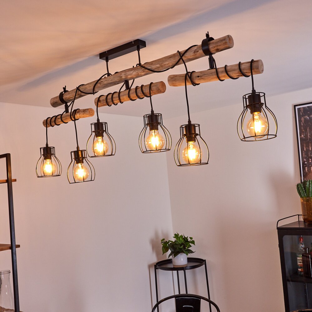 Gondo Deckenleuchte Holz hell, Schwarz, 6-flammig main product photo