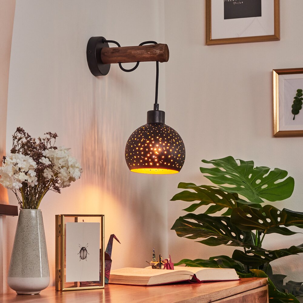 Imana Wandleuchte Holz dunkel, Schwarz, 1-flammig main product photo