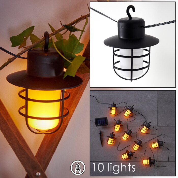 Pozzuoli Solar-Lichterkette LED Schwarz, Weiß, 10-flammig Pozzuoli Solar-Lichterkette LED Schwarz, Weiß, 10-flammig