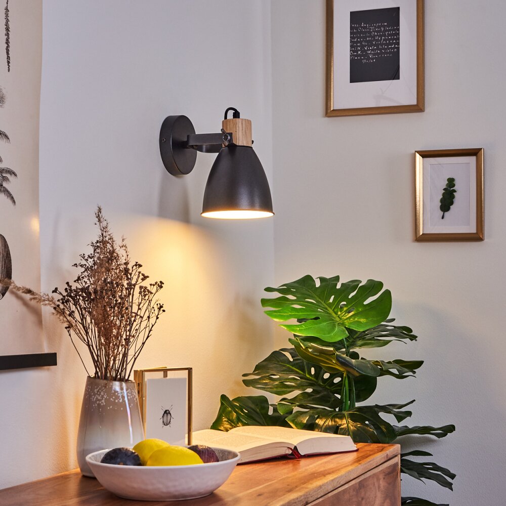 Elm Wandleuchte Anthrazit, Holz hell, 1-flammig main product photo
