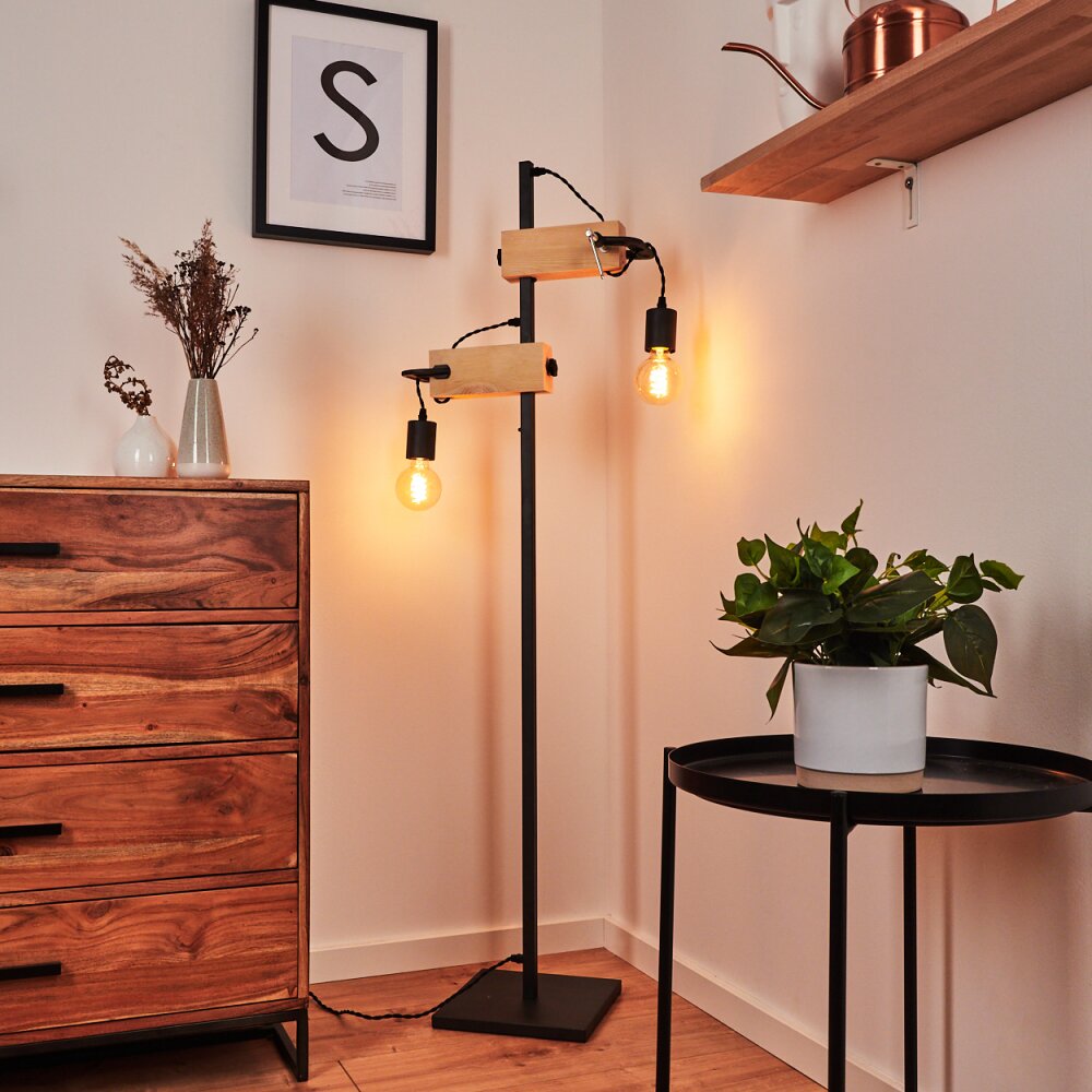 Hautahi Stehleuchte Grau, Holz hell, 2-flammig main product photo