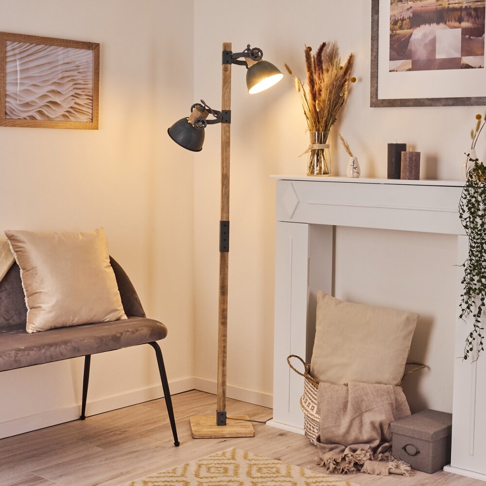 Orny Stehleuchte Grau, Holz hell, 2-flammig main product photo