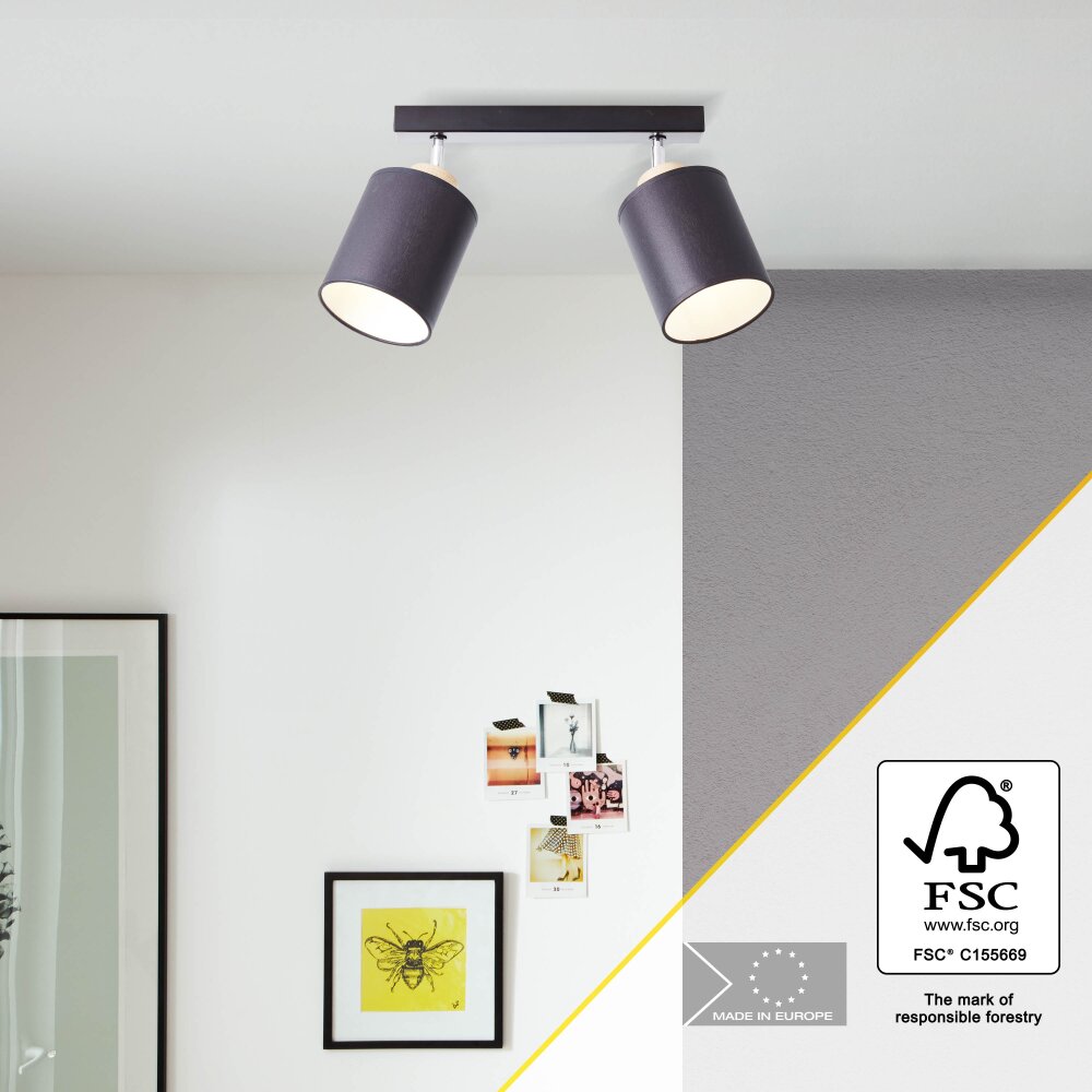 Brilliant Vonnie Deckenleuchte Holz hell, Schwarz, 2-flammig main product photo