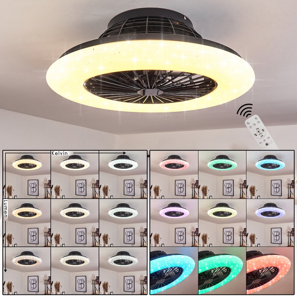 Piraeus Deckenventilator LED Schwarz, 1-flammig, Fernbedienung, Farbwechsler main product photo