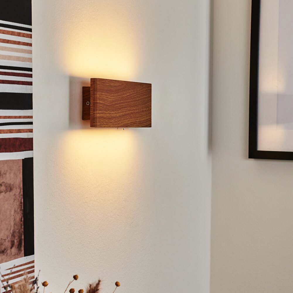 Mosambik Wandleuchte LED Braun, Holz dunkel, Nickel-Matt, 1-flammig