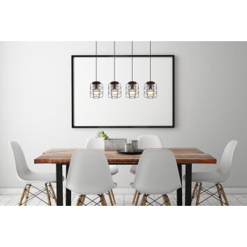 Globo WILLA Hängeleuchte Holz dunkel, Schwarz, 4-flammig