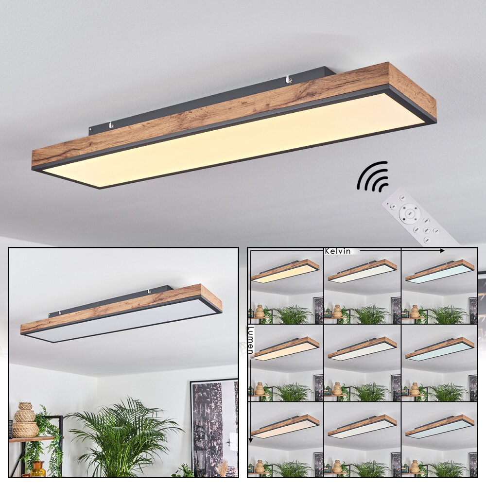 Salmi Deckenpanel LED Braun, Holzoptik, Schwarz, 1-flammig, Fernbedienung main product photo