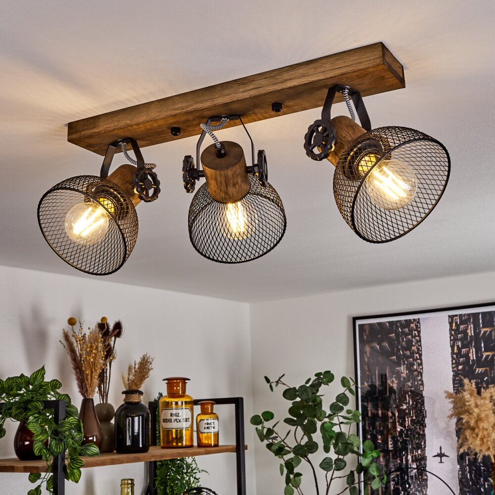 Orny Deckenleuchte Holz dunkel, Schwarz, 3-flammig main product photo