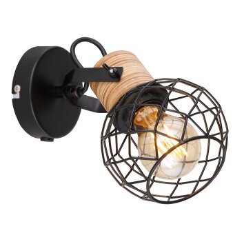 Globo LACKY Wandleuchte Holz hell, Schwarz, 1-flammig