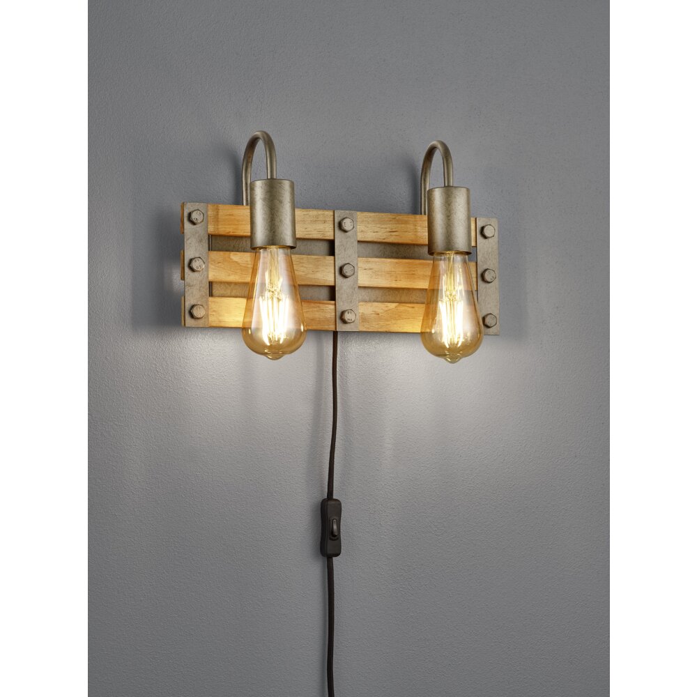 Trio Leuchten KHAN Wandleuchte Holz hell, Silber, 2-flammig main product photo