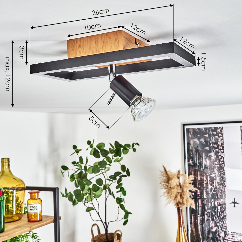 Deadwood            Deckenleuchte LED Braun, Chrom, Holzoptik, 2-flammig