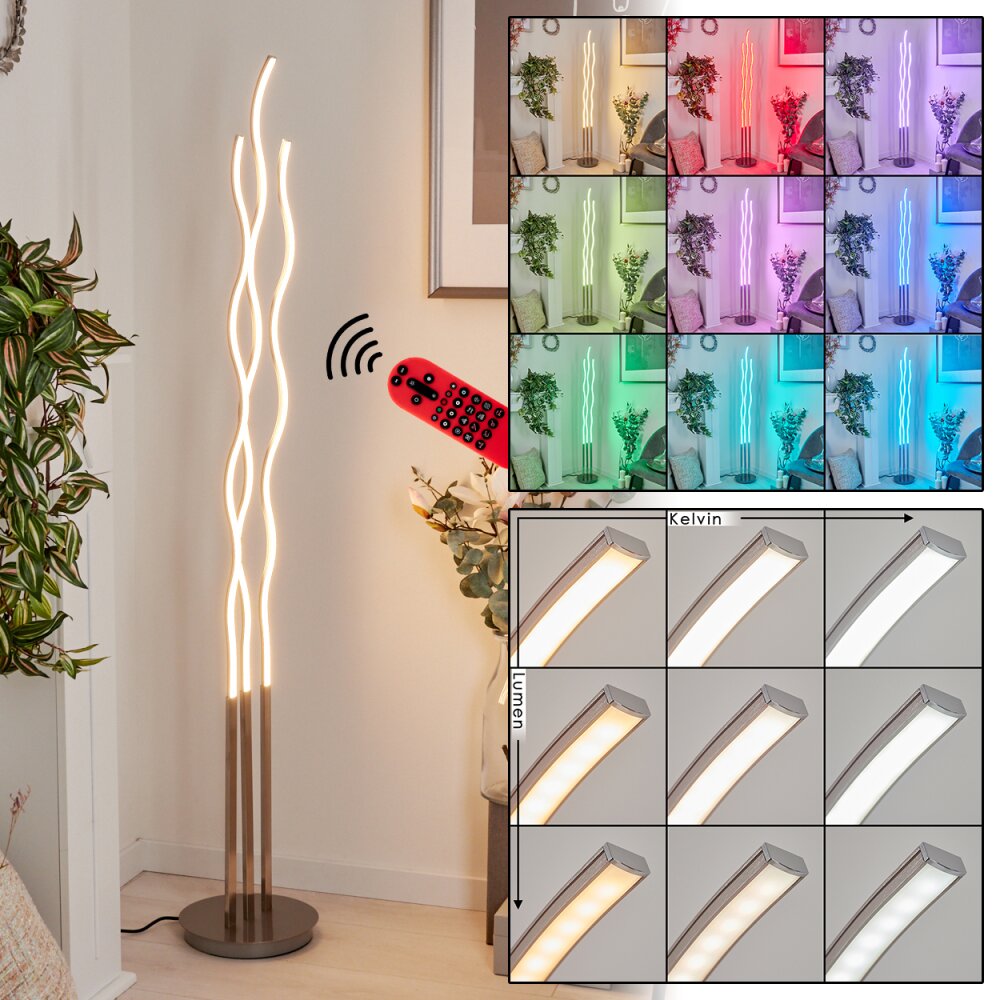 Gamsen Stehleuchte LED Nickel-Matt, 3-flammig, Fernbedienung, Farbwechsler main product photo
