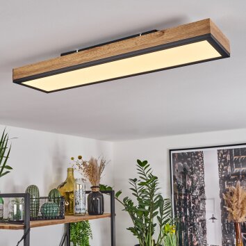 Salmi             Deckenpanel LED Holzoptik, Schwarz, Weiß, 1-flammig