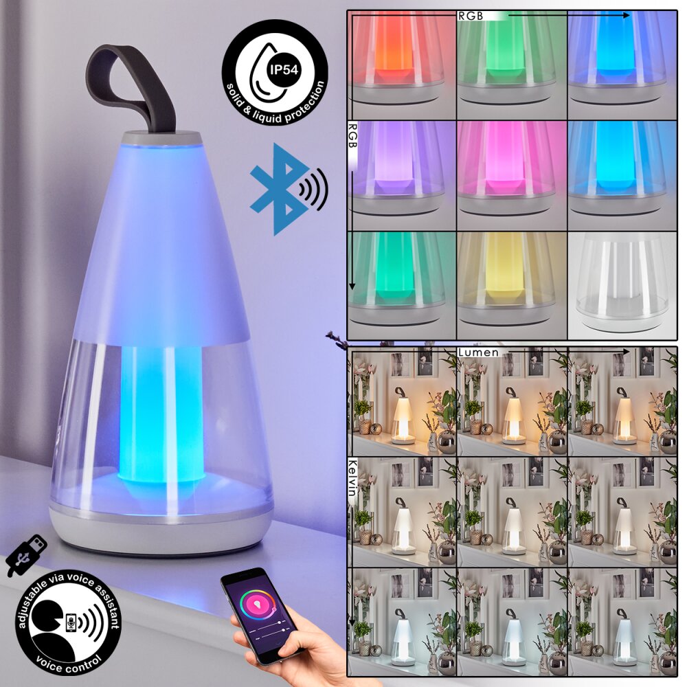 Yari Außentischleuchte LED Grau, Transparent, Klar, Weiß, 1-flammig, Fernbedienung, Farbwechsler main product photo