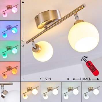 Motala Deckenleuchte LED Nickel-Matt, 2-flammig, Fernbedienung, Farbwechsler