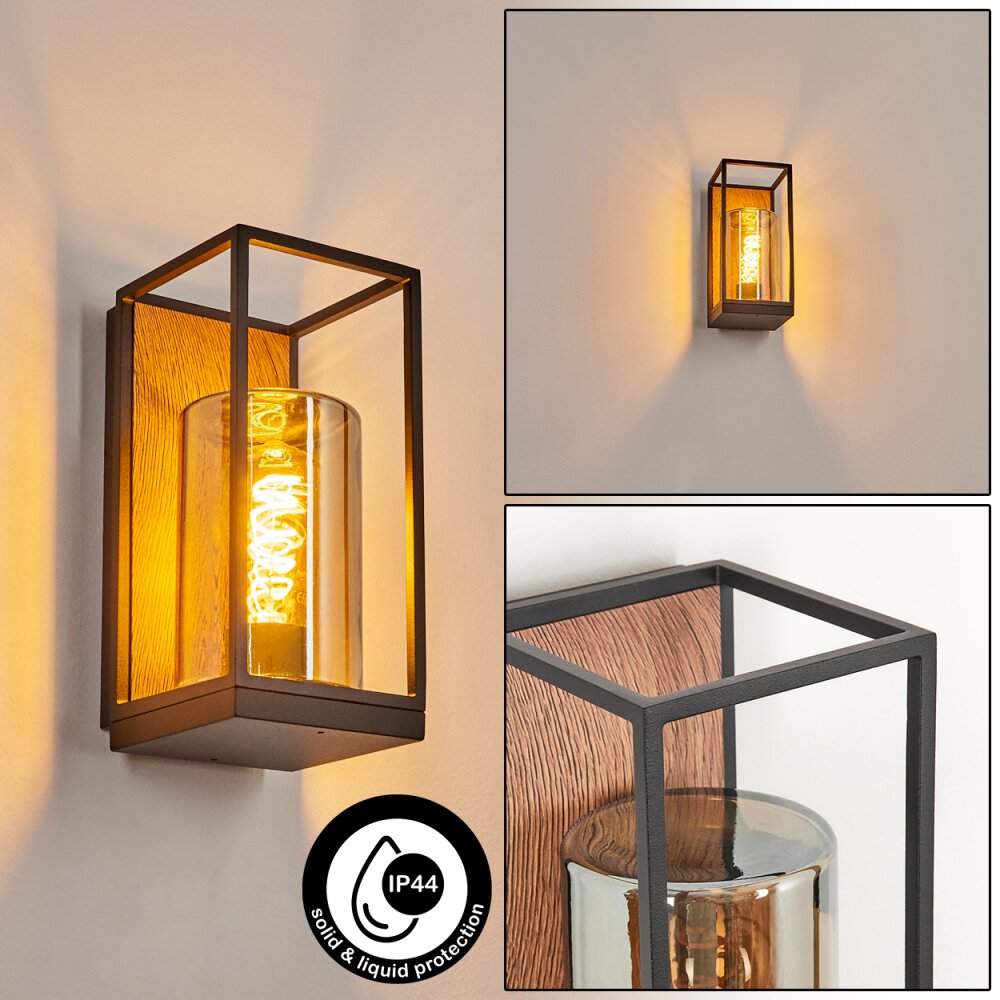 Palanga Außenwandleuchte Braun, Holzoptik, Schwarz, 1-flammig main product photo