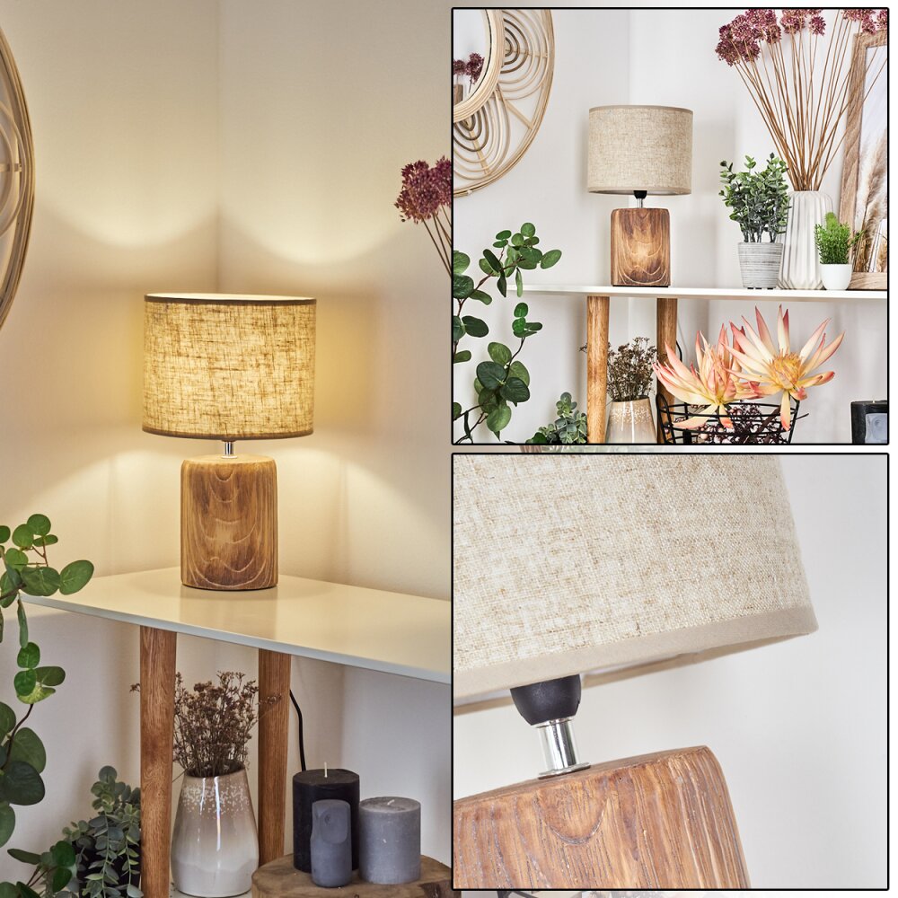 Korhola Tischleuchte Braun, Chrom, Holzoptik, 1-flammig main product photo