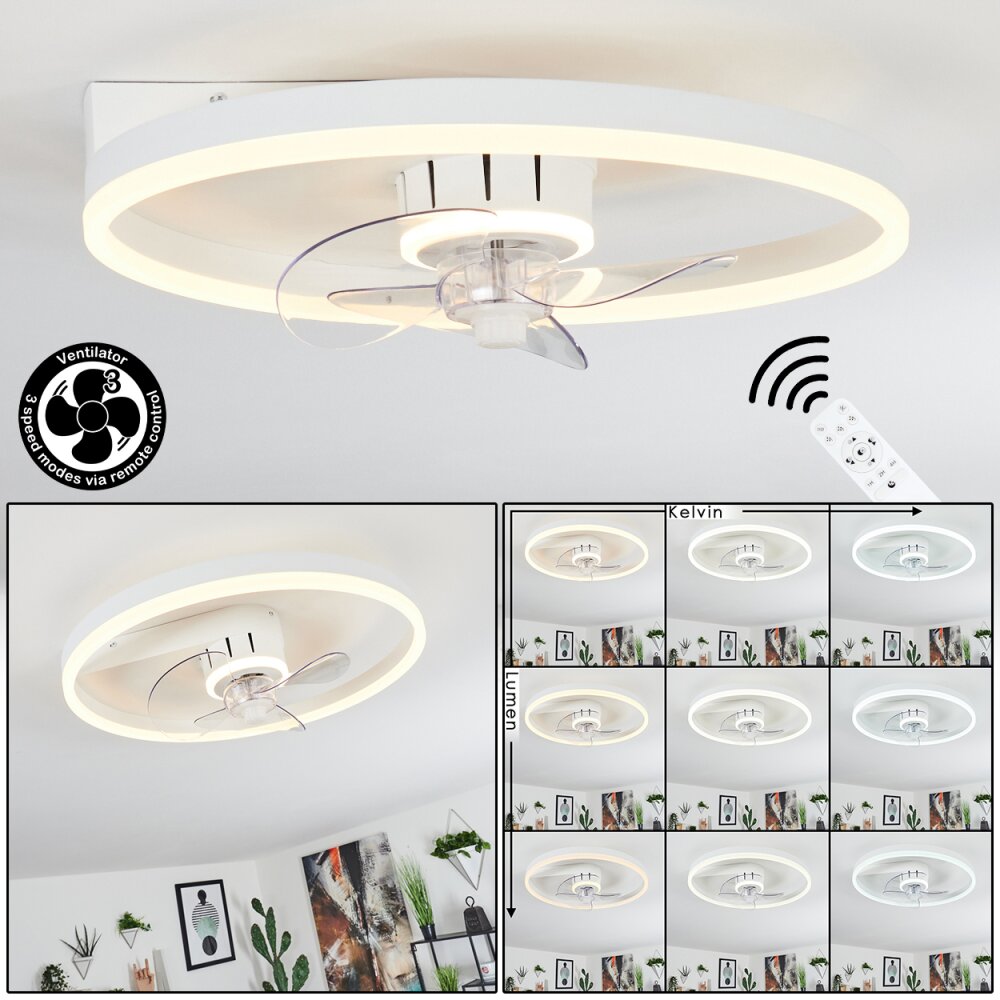 Oleiro Deckenventilator LED Grau, Weiß, 1-flammig, Fernbedienung main product photo