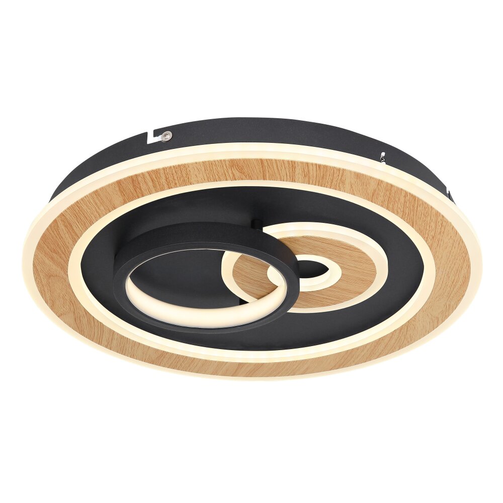 Globo CHESSY Deckenleuchte LED Holzoptik, Schwarz, Weiß, 1-flammig, Fernbedienung main product photo