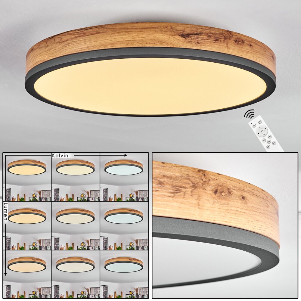 Salmi Deckenpanel LED Anthrazit, Braun, Holzoptik, Schwarz, 1-flammig, Fernbedienung main product photo