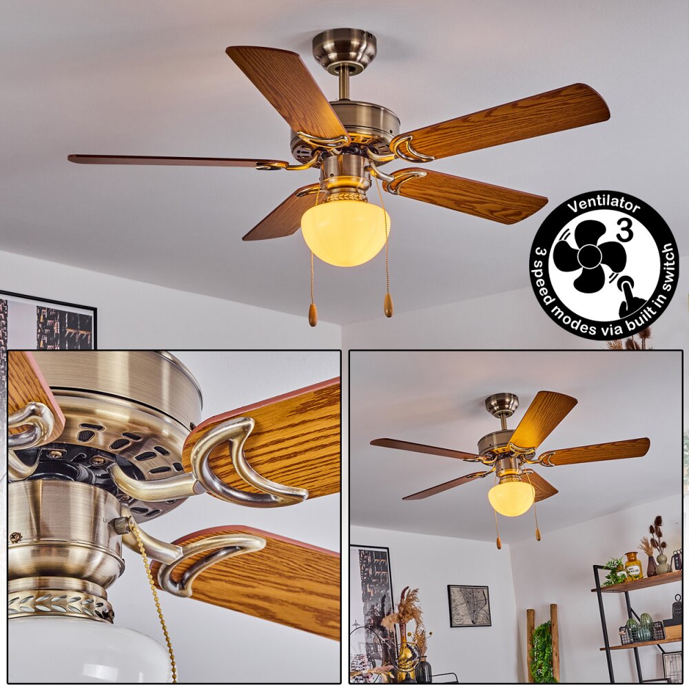 Apiao Deckenventilator Braun, Hellbraun, Holzoptik, Silber, 1-flammig main product photo
