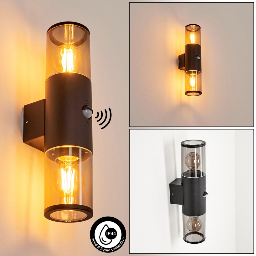 Caragua Außenwandleuchte Schwarz, 2-flammig, Bewegungsmelder main product photo