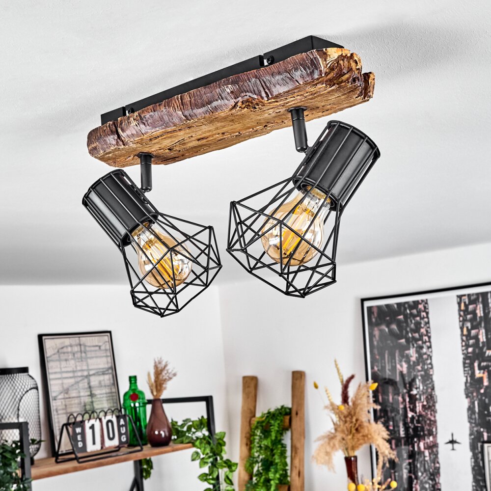 Bardhaman Deckenleuchte Holz hell, Holzoptik, Schwarz, 2-flammig