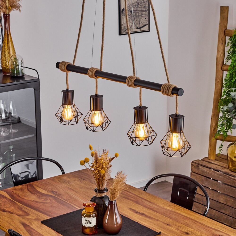 Bardhaman Pendelleuchte Naturfarben, Schwarz, 4-flammig main product photo