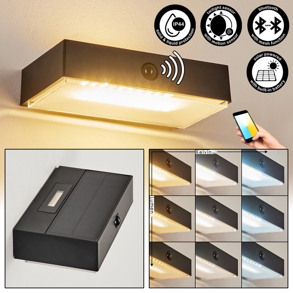 Seilhac Solarwandleuchte LED Schwarz, 1-flammig, Bewegungsmelder main product photo