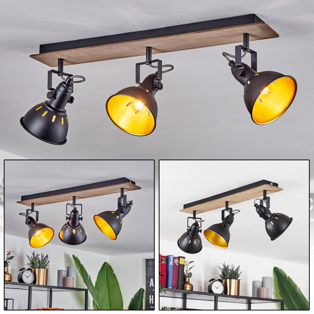 Tina Deckenleuchte Chrom, Holz dunkel, Schwarz, 3-flammig main product photo