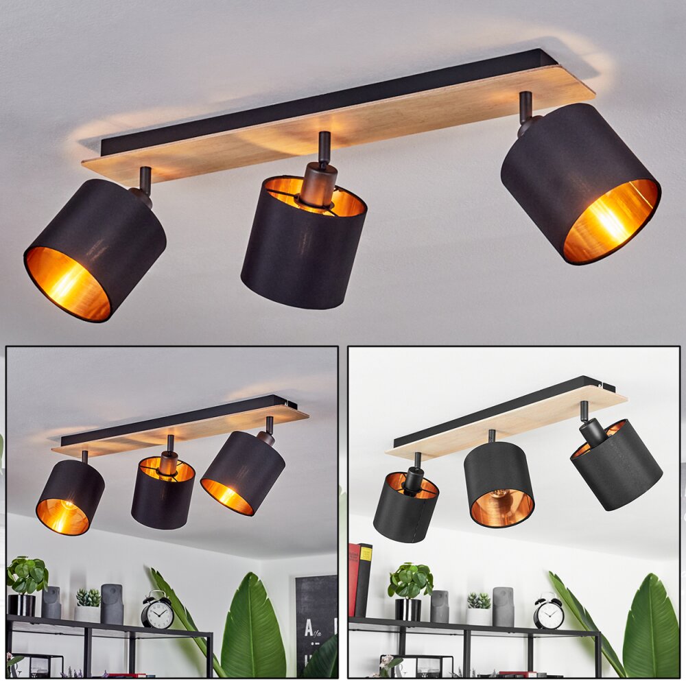 Alsen Deckenleuchte Holz hell, Schwarz, 3-flammig main product photo