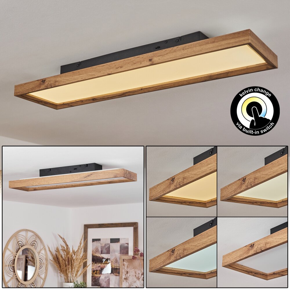 Longvic Deckenpanel LED Braun, Holzoptik, Schwarz, 1-flammig main product photo