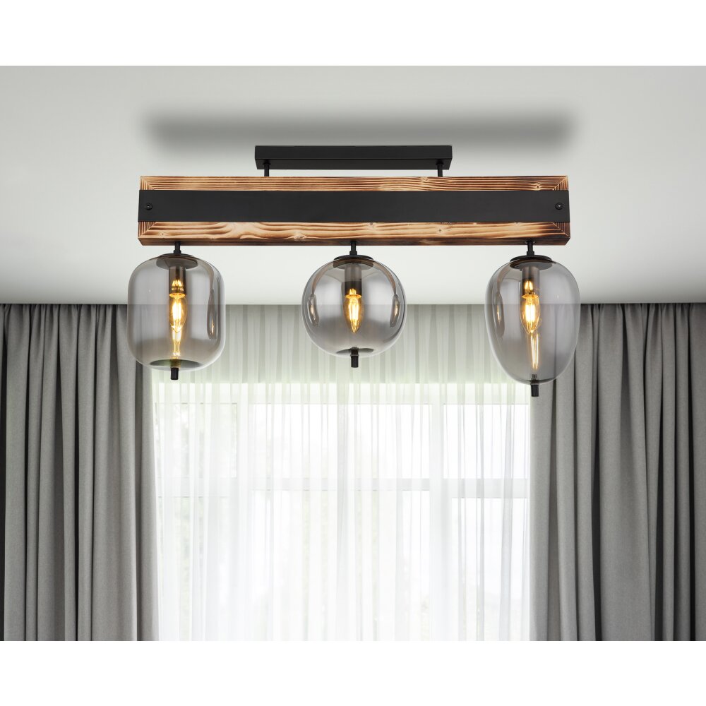 Globo LOREY Deckenleuchte Holz dunkel, Schwarz, 3-flammig main product photo