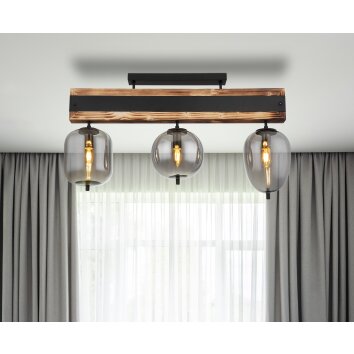 Globo LOREY Deckenleuchte Holz dunkel, Schwarz, 3-flammig