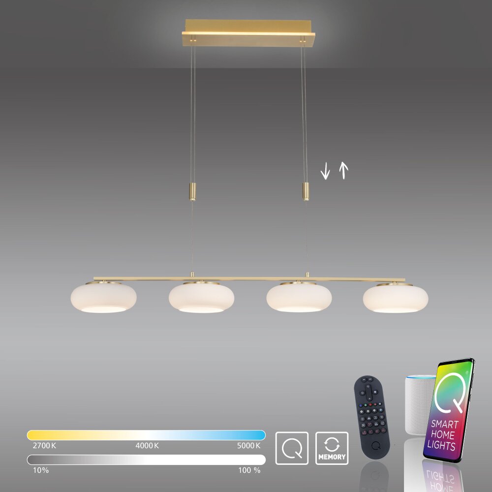 Paul Neuhaus Q-ETIENNE Pendelleuchte LED Messing, 4-flammig, Fernbedienung