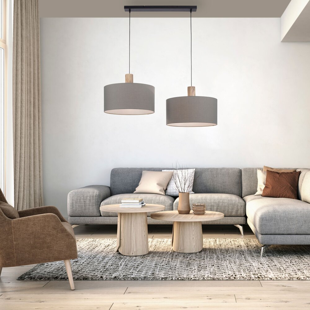 Leuchten Direkt LINEN Pendelleuchte Naturfarben, Schwarz, 2-flammig main product photo
