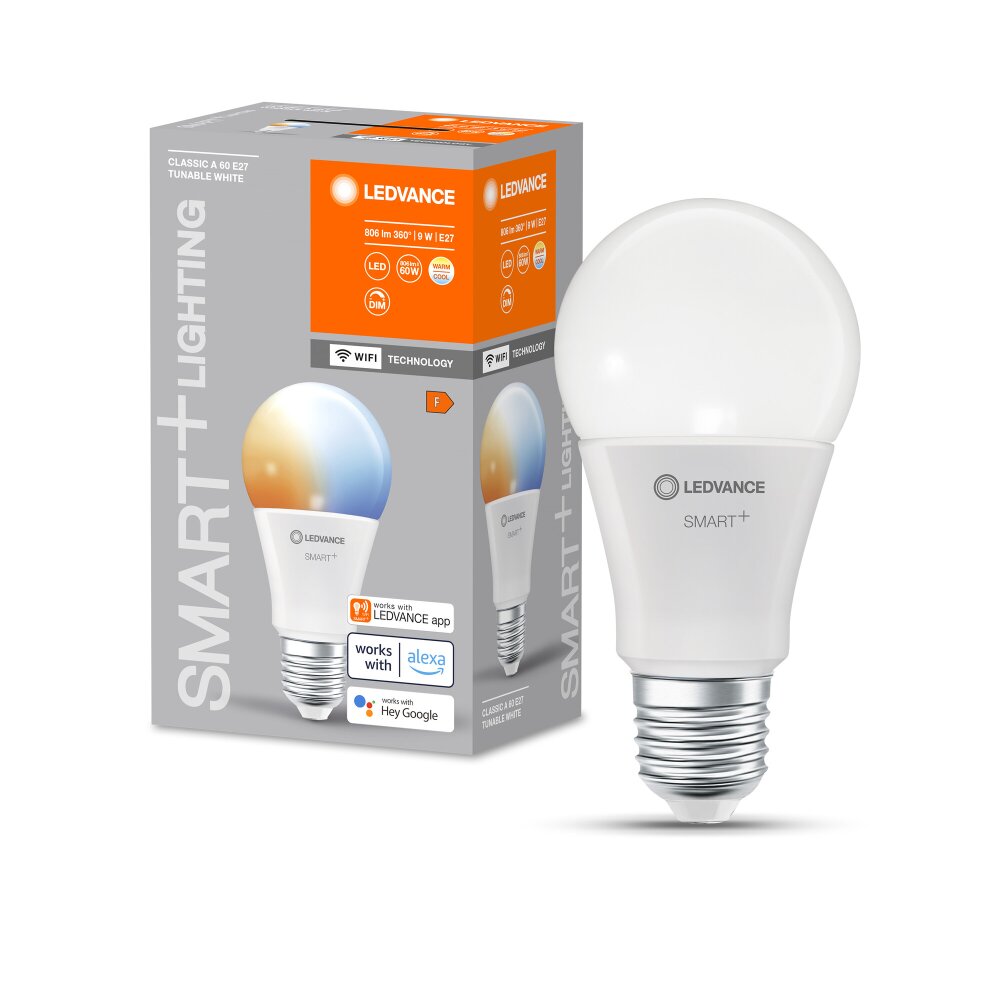 LEDVANCE SMART+ WiFi LED E27 9 Watt 2700-6500 Kelvin 806 Lumen main product photo