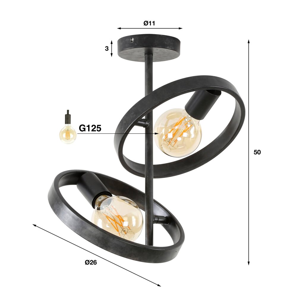 Hover Deckenleuchte Anthrazit, 2-flammig