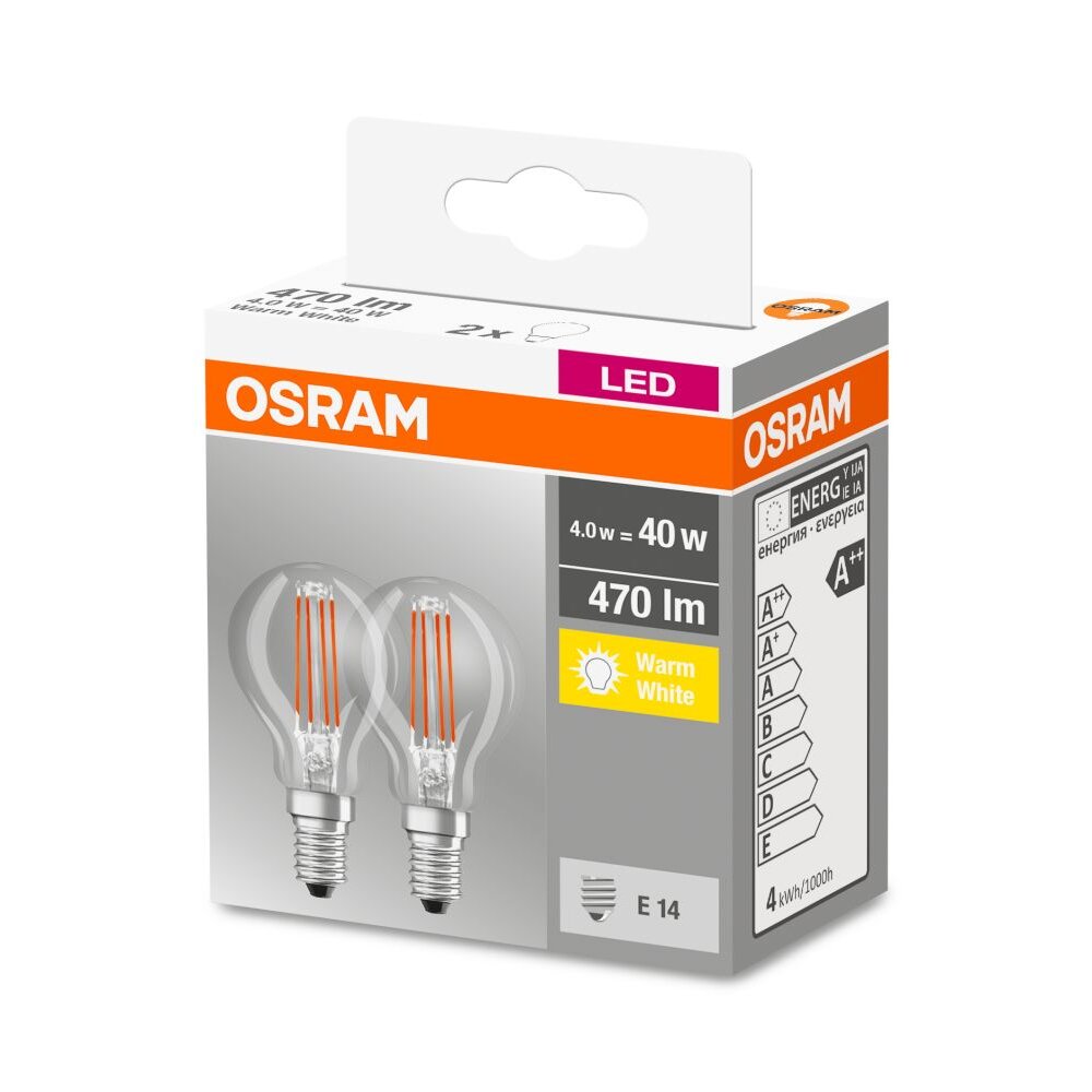 Osram E14 4 Watt 2700 Kelvin 470 Lumen 2er Set main product photo