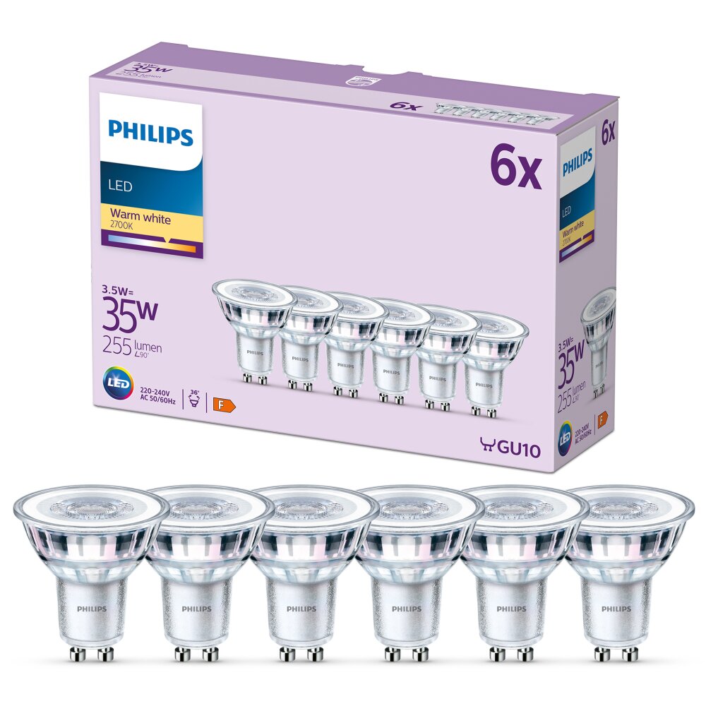 Philips Classic 6er Set LED GU10 3,5 Watt 2700 Kelvin 255 Lumen main product photo