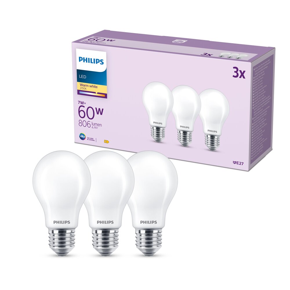 Philips Classic 3er Set LED E27 7 Watt 2700 Kelvin 806 Lumen main product photo